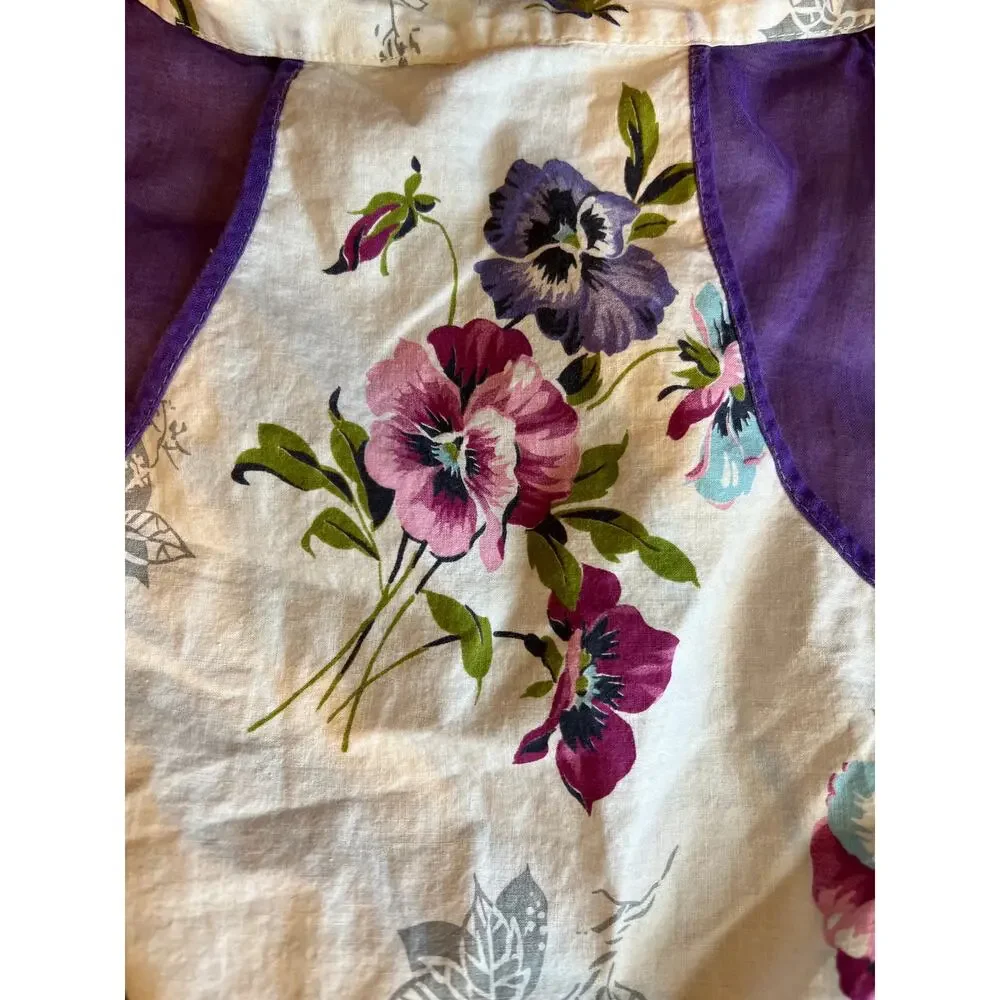 Vintage Pansy Print ruffle half apron ric rac trim